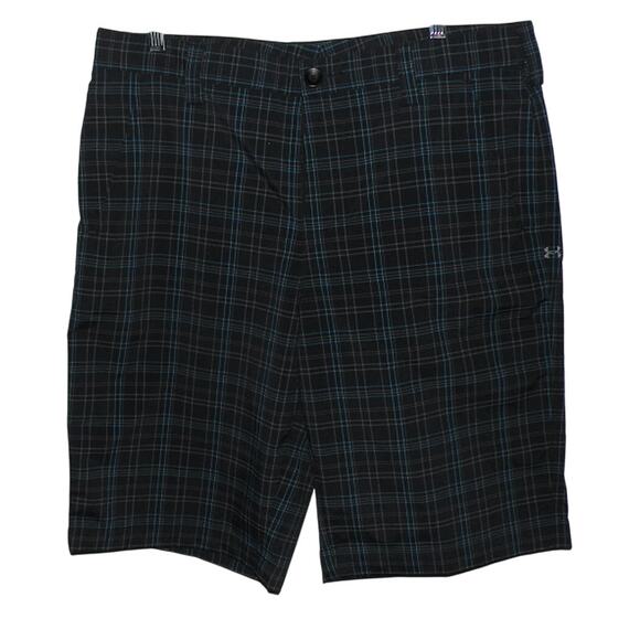 Under Armour UA Men’s 34 Golf Athletic Shorts Black Plaid Stretch - Picture 1 of 2